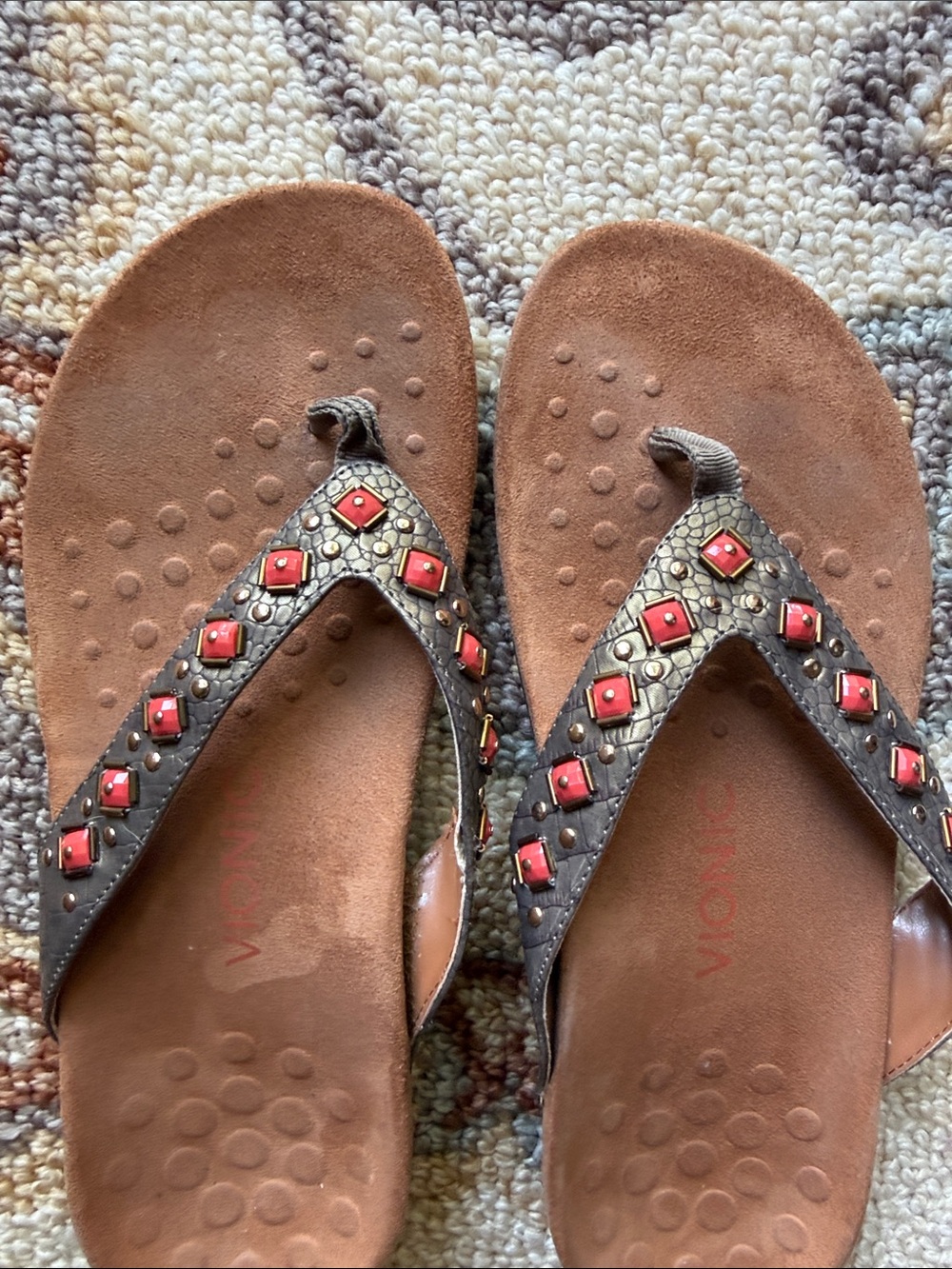 Vionic Floriana Brown Orthotic-Style Sandal Thongs with Bead Accents - Picture 8 of 9